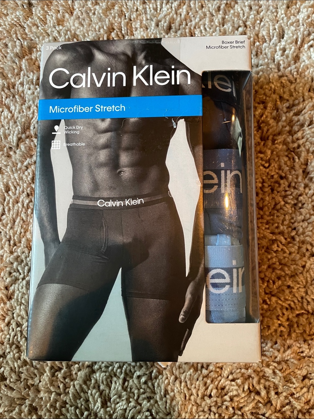 NWT Calvin Klein Men’s Microfiber Stretch Boxer Briefs - Black & Blue (3-Pack)
